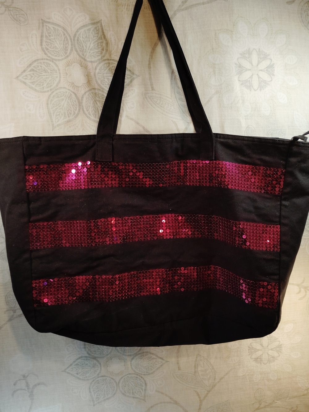 Victoria's Secret Black Tote with Pink Sequin Stripes - Picture 4 of 5